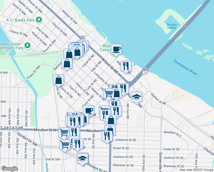 map of restaurants, bars, coffee shops, grocery stores, and more near 409 Lafayette Street Northeast in Decatur