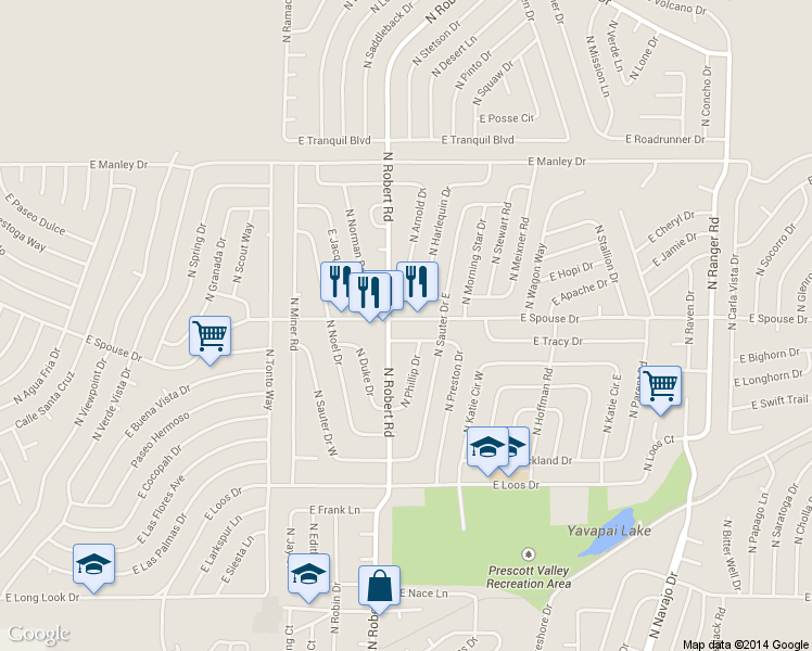 map of restaurants, bars, coffee shops, grocery stores, and more near 8241 Spouse Drive in Prescott Valley