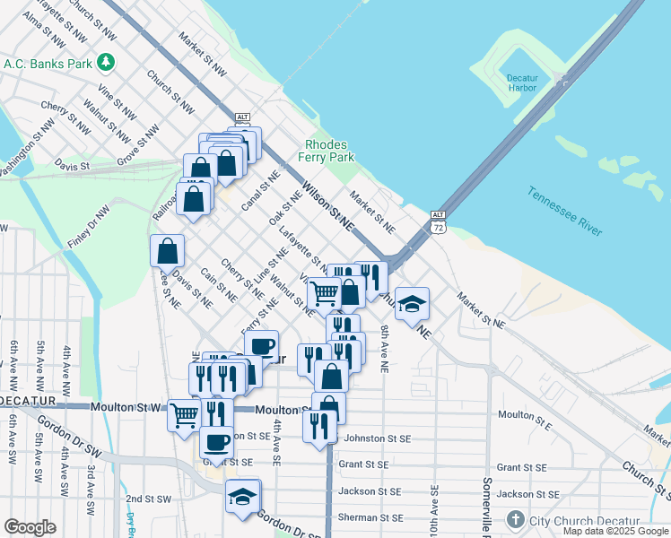map of restaurants, bars, coffee shops, grocery stores, and more near 409 Lafayette Street Northeast in Decatur