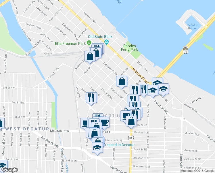 map of restaurants, bars, coffee shops, grocery stores, and more near 519 Line St NE in Decatur
