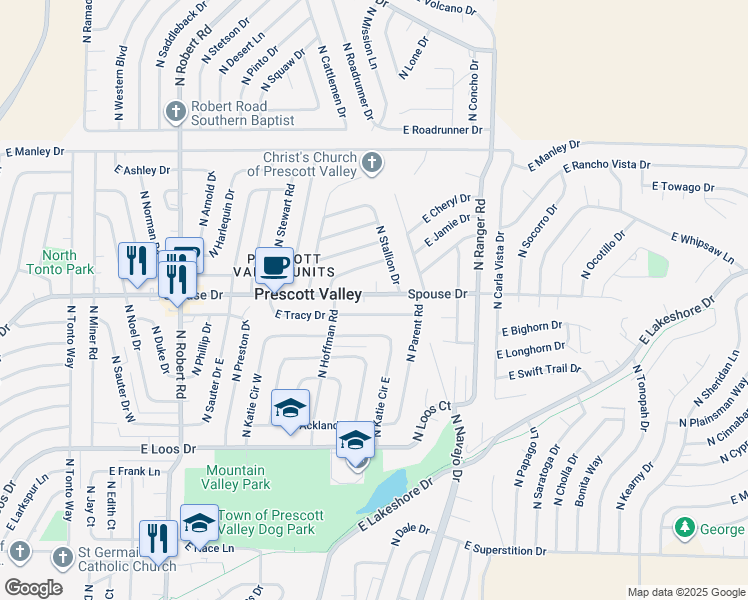 map of restaurants, bars, coffee shops, grocery stores, and more near 8685 Spouse Drive in Prescott Valley