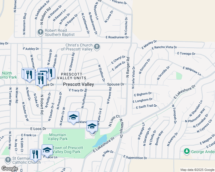 map of restaurants, bars, coffee shops, grocery stores, and more near 8785 Spouse Drive in Prescott Valley