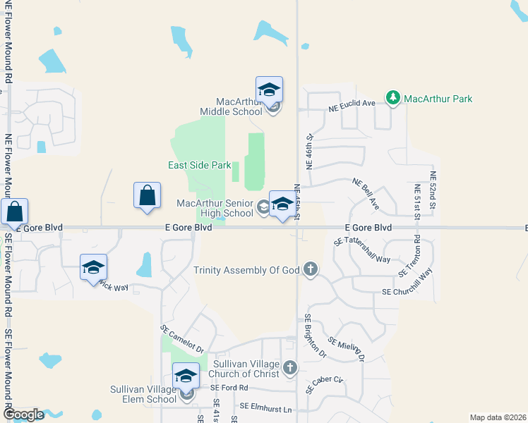 map of restaurants, bars, coffee shops, grocery stores, and more near 4400 East Gore Boulevard in Lawton