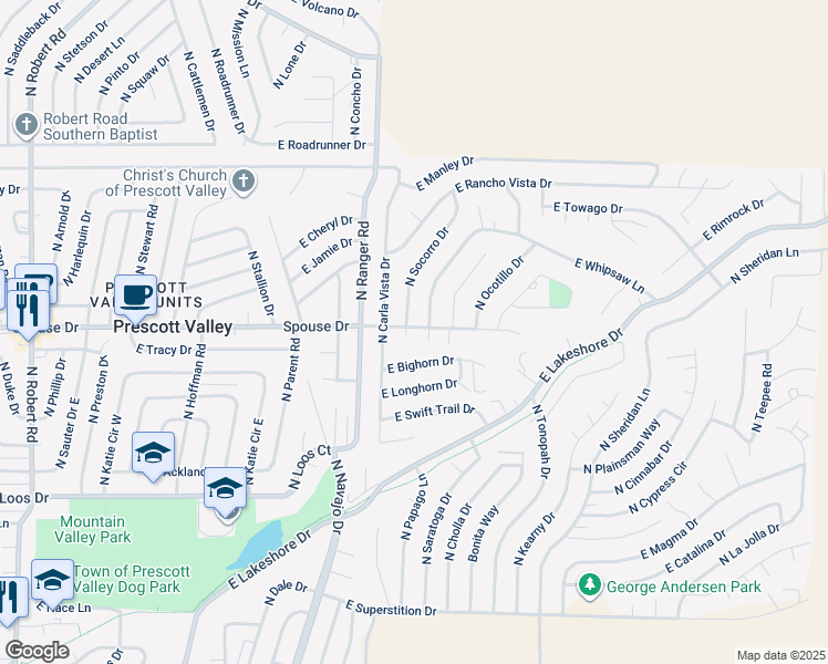 map of restaurants, bars, coffee shops, grocery stores, and more near 4600 North Socorro Drive in Prescott Valley