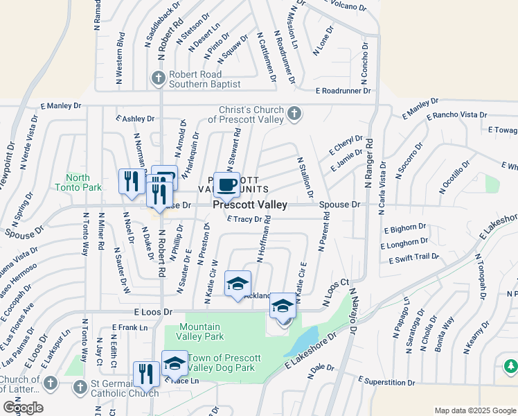 map of restaurants, bars, coffee shops, grocery stores, and more near 8601 E Spouse Dr in Prescott Valley