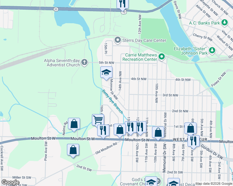 map of restaurants, bars, coffee shops, grocery stores, and more near 403 14th Avenue Northwest in Decatur