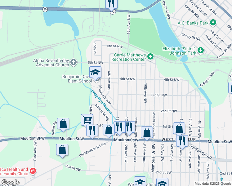 map of restaurants, bars, coffee shops, grocery stores, and more near 403 13th Avenue Northwest in Decatur