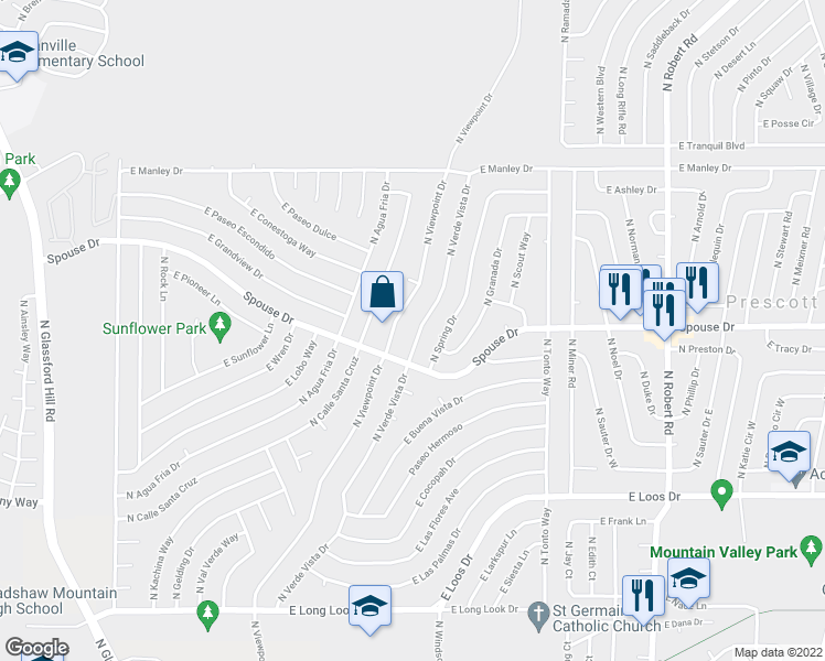 map of restaurants, bars, coffee shops, grocery stores, and more near 4616 North Verde Vista Drive in Prescott Valley