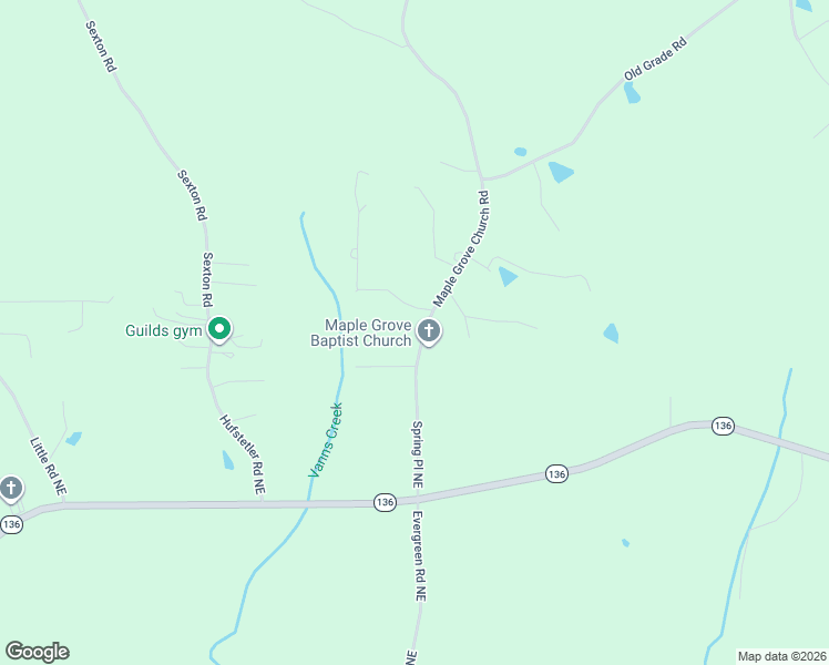 map of restaurants, bars, coffee shops, grocery stores, and more near 3979 Maple Grove Church Road in Resaca