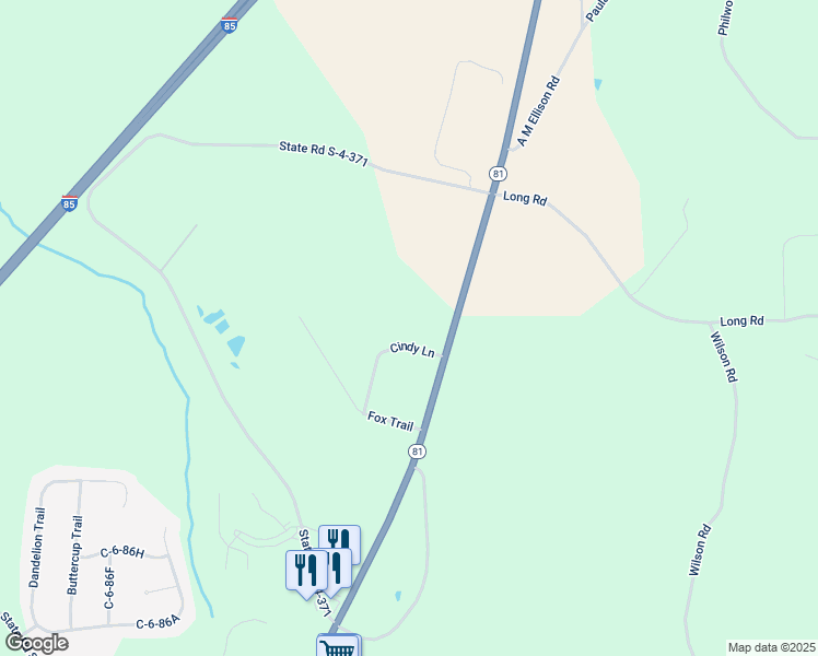 map of restaurants, bars, coffee shops, grocery stores, and more near 115 Cindy Lane in Anderson