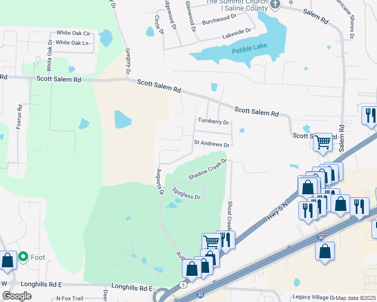 map of restaurants, bars, coffee shops, grocery stores, and more near 2818 Crooked Stick Drive in Benton