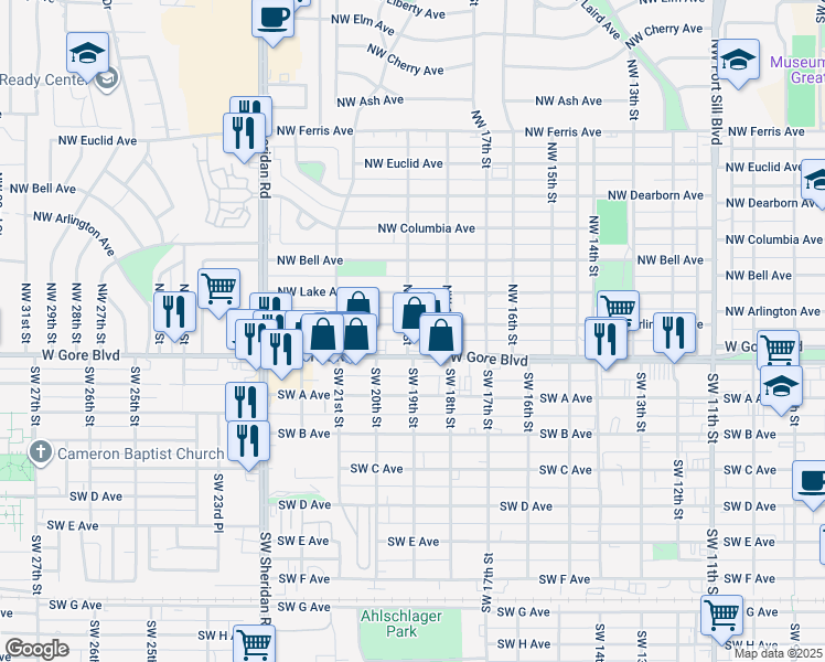 map of restaurants, bars, coffee shops, grocery stores, and more near 1816 Northwest Arlington Avenue in Lawton
