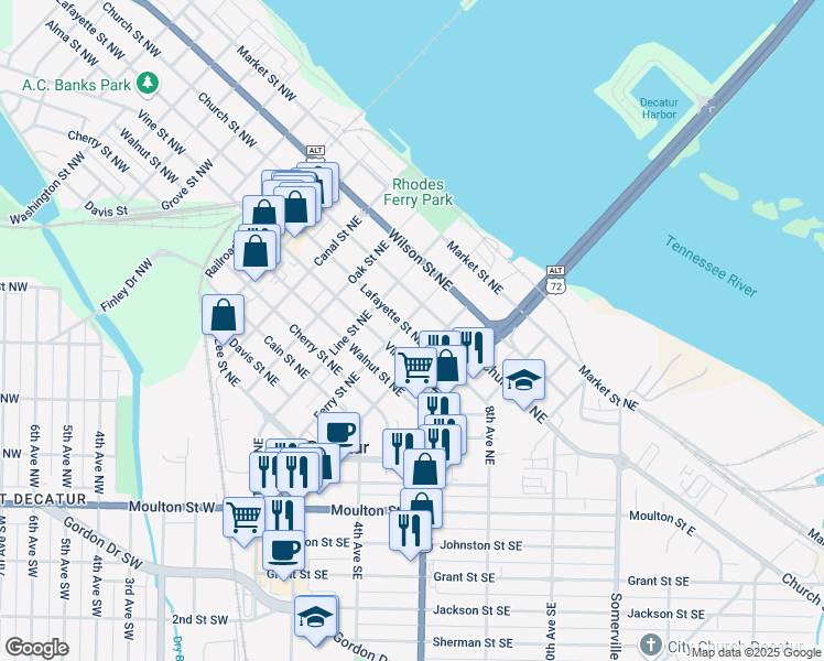 map of restaurants, bars, coffee shops, grocery stores, and more near 410 Lafayette Street Northeast in Decatur