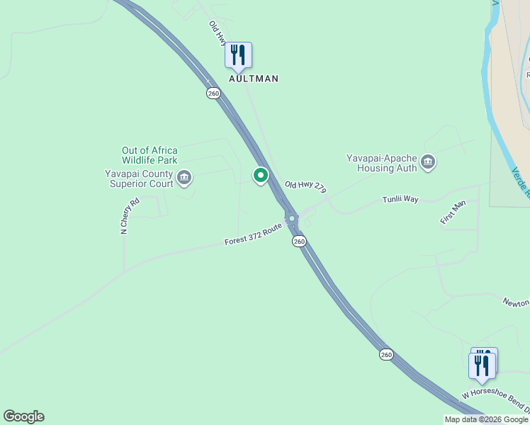map of restaurants, bars, coffee shops, grocery stores, and more near West Cherry Creek Road in Camp Verde