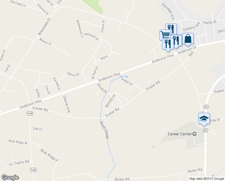 map of restaurants, bars, coffee shops, grocery stores, and more near 9 Elrod Drive in Williamston