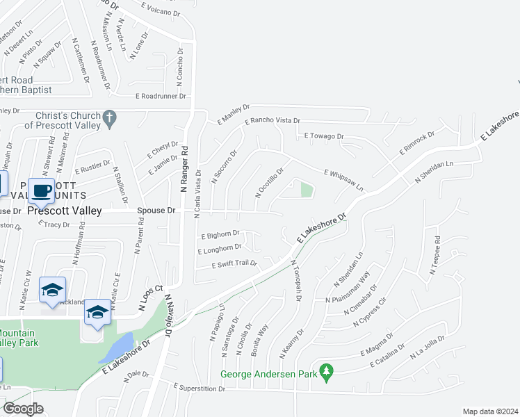 map of restaurants, bars, coffee shops, grocery stores, and more near 9221 Spouse Drive in Prescott Valley