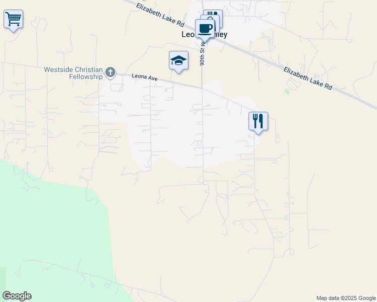 map of restaurants, bars, coffee shops, grocery stores, and more near 40017 90th Street West in Leona Valley