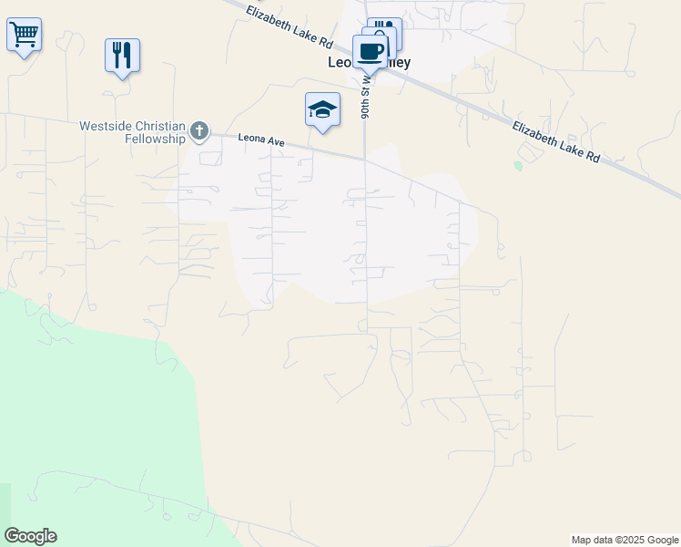 map of restaurants, bars, coffee shops, grocery stores, and more near 40017 90th Street West in Leona Valley