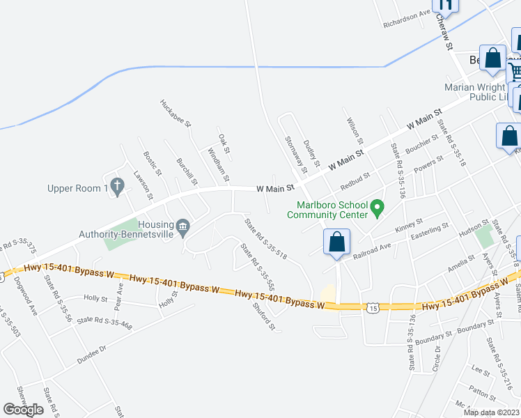 map of restaurants, bars, coffee shops, grocery stores, and more near 106 Patterson Street in Bennettsville