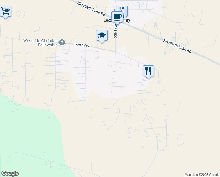 map of restaurants, bars, coffee shops, grocery stores, and more near 40017 90th Street West in Leona Valley