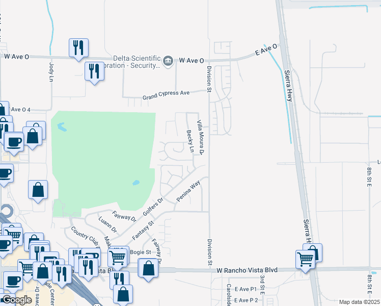 map of restaurants, bars, coffee shops, grocery stores, and more near 40027 Becky Lane in Palmdale