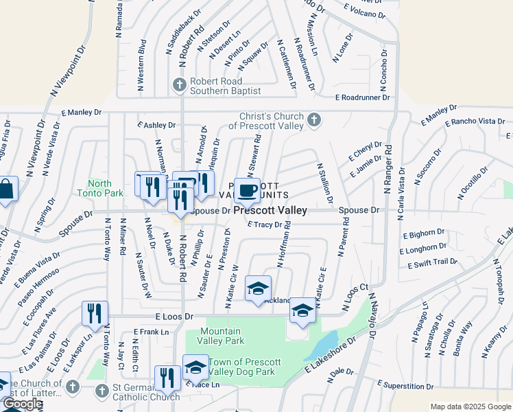 map of restaurants, bars, coffee shops, grocery stores, and more near in Prescott Valley