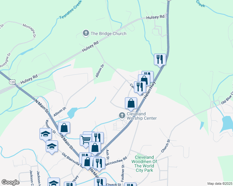 map of restaurants, bars, coffee shops, grocery stores, and more near Pine Hill Drive in Cleveland