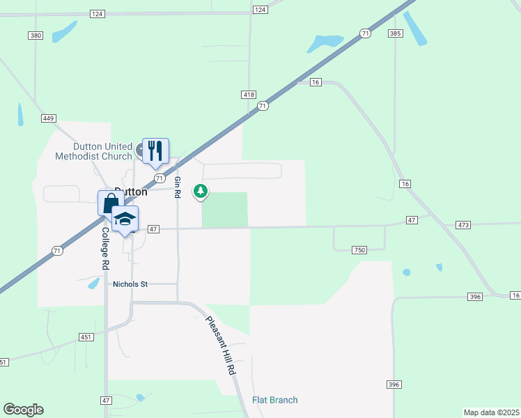 map of restaurants, bars, coffee shops, grocery stores, and more near 511 County Road 416 in Dutton