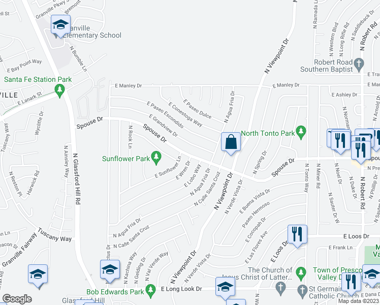 map of restaurants, bars, coffee shops, grocery stores, and more near 7384 Spouse Drive in Prescott Valley