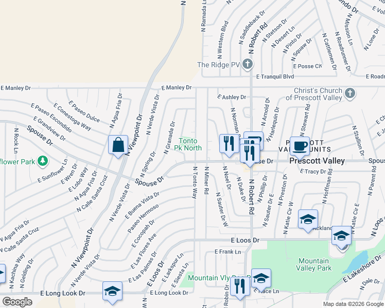 map of restaurants, bars, coffee shops, grocery stores, and more near 7939 Spouse Drive in Prescott Valley