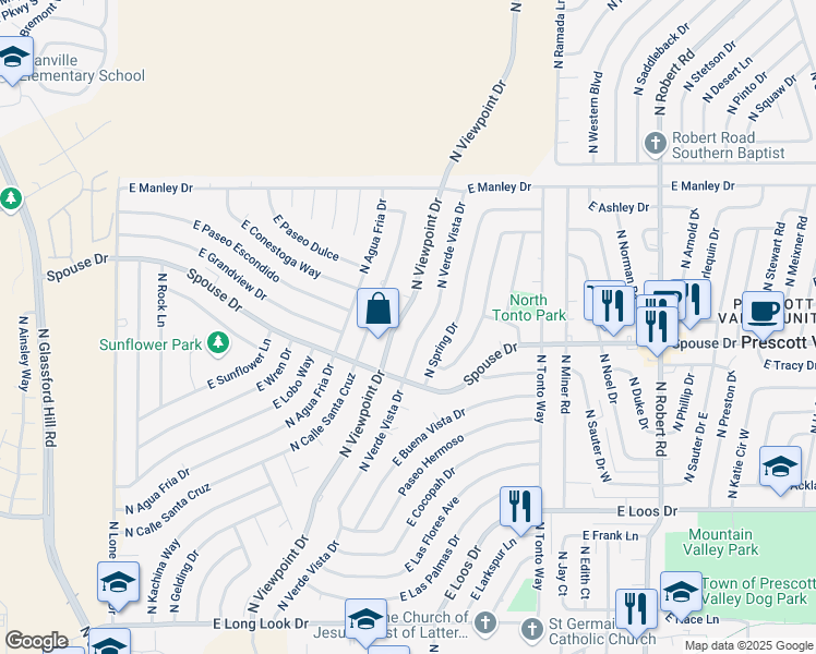 map of restaurants, bars, coffee shops, grocery stores, and more near 4616 North Verde Vista Drive in Prescott Valley