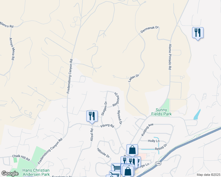 map of restaurants, bars, coffee shops, grocery stores, and more near 1864 Ringsted Drive in Solvang