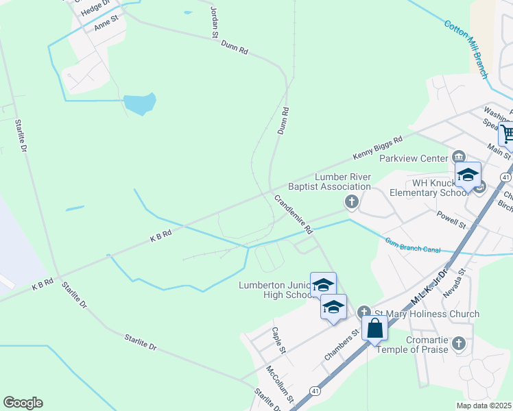 map of restaurants, bars, coffee shops, grocery stores, and more near 2801 Kenny Biggs Road in Lumberton