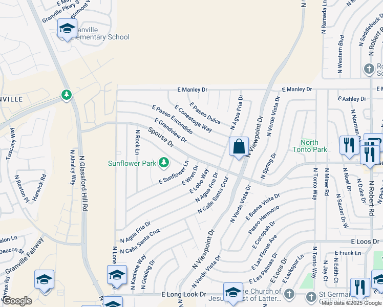 map of restaurants, bars, coffee shops, grocery stores, and more near 7317 East Grandview Drive in Prescott Valley
