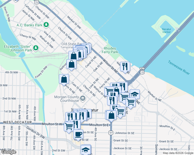 map of restaurants, bars, coffee shops, grocery stores, and more near 216 Lafayette Street Northeast in Decatur