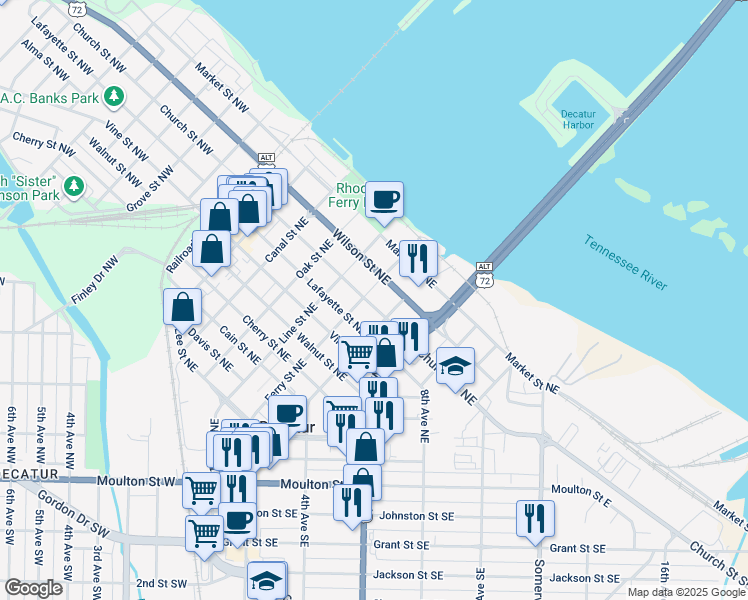 map of restaurants, bars, coffee shops, grocery stores, and more near 914 Ferry Street Northeast in Decatur