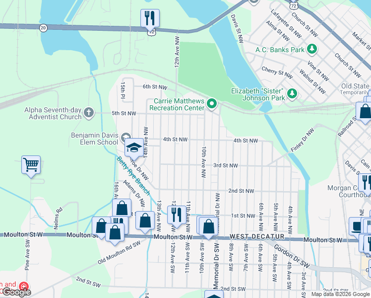 map of restaurants, bars, coffee shops, grocery stores, and more near 421 11th Avenue Northwest in Decatur