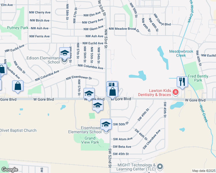 map of restaurants, bars, coffee shops, grocery stores, and more near 15 Northwest 53rd Street in Lawton