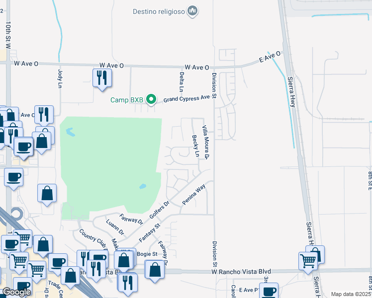 map of restaurants, bars, coffee shops, grocery stores, and more near 206 Hawk Lane in Palmdale
