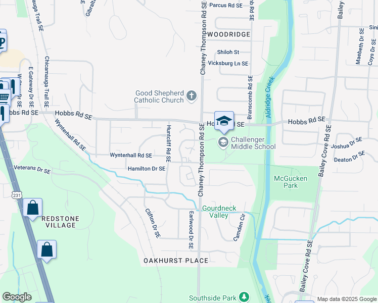 map of restaurants, bars, coffee shops, grocery stores, and more near 12100 Carriage Court Southeast in Huntsville
