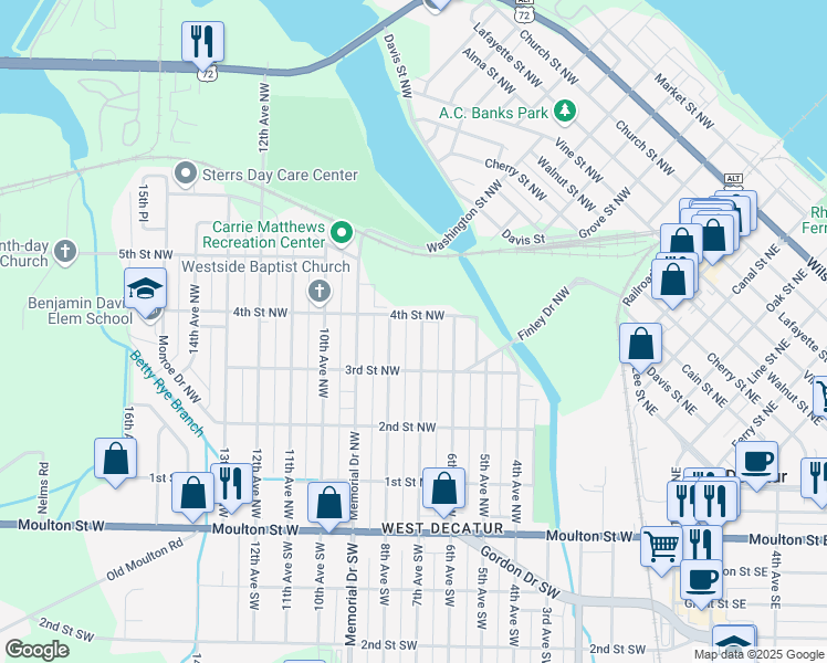 map of restaurants, bars, coffee shops, grocery stores, and more near 426 8th Avenue Northwest in Decatur