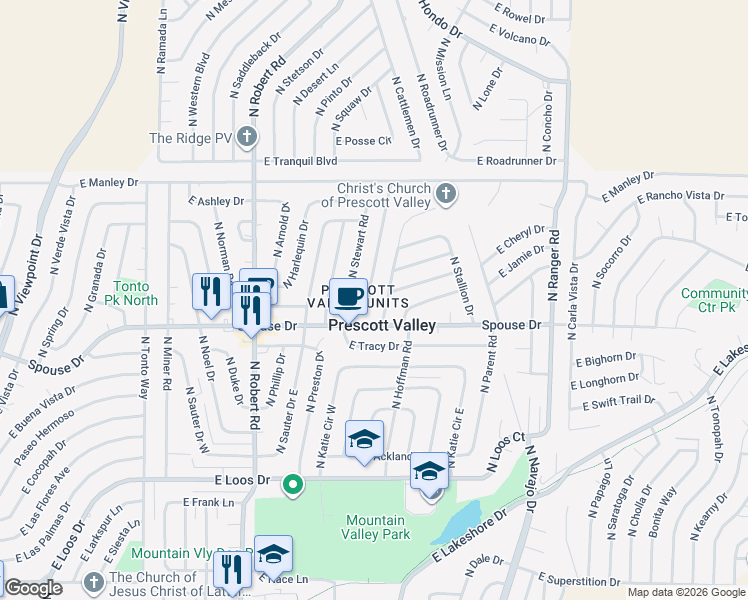 map of restaurants, bars, coffee shops, grocery stores, and more near 4717 North Meixner Road in Prescott Valley