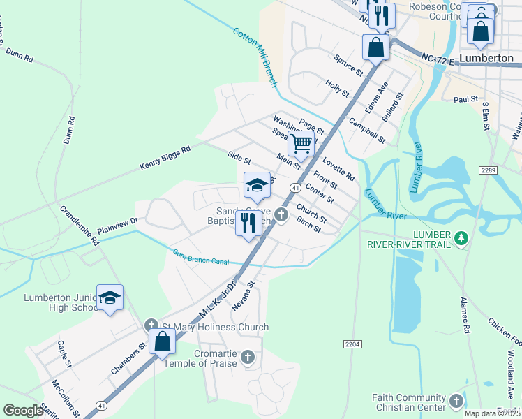 map of restaurants, bars, coffee shops, grocery stores, and more near 1520 Martin Luther King Junior Drive in Lumberton