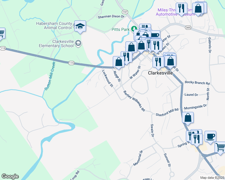 map of restaurants, bars, coffee shops, grocery stores, and more near 170 Lockwood Street in Clarkesville