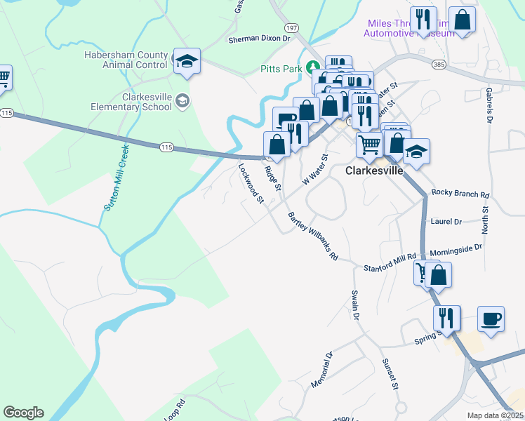 map of restaurants, bars, coffee shops, grocery stores, and more near 170 Lockwood Street in Clarkesville