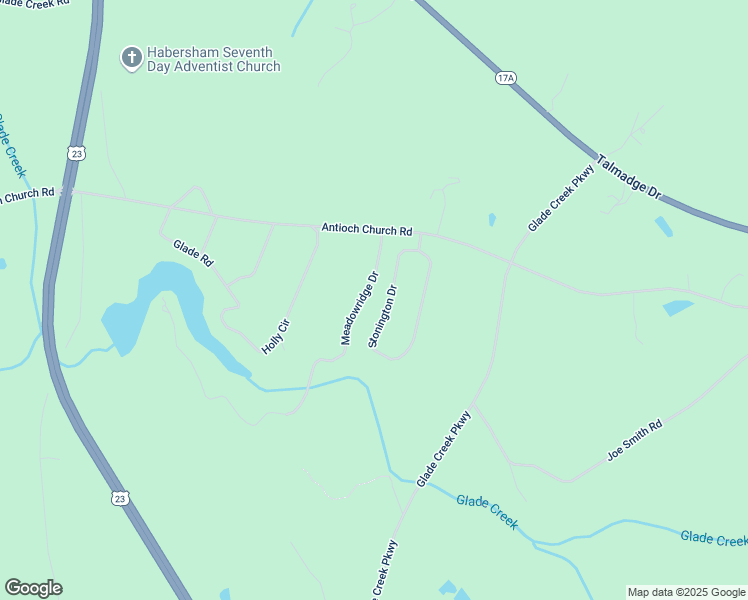 map of restaurants, bars, coffee shops, grocery stores, and more near 208 Stonington Drive in Mount Airy