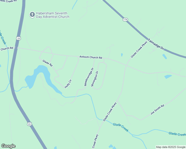 map of restaurants, bars, coffee shops, grocery stores, and more near 208 Stonington Drive in Mount Airy