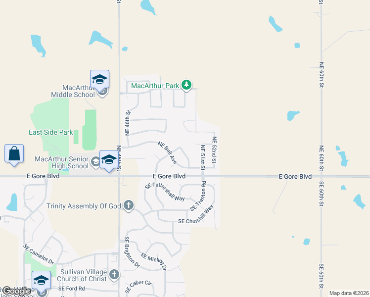 map of restaurants, bars, coffee shops, grocery stores, and more near 210 Northeast 48th Street in Lawton