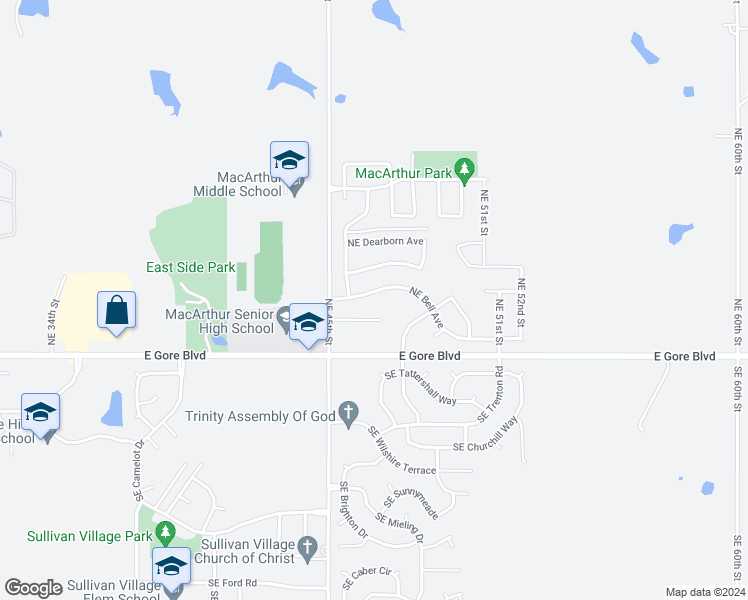 map of restaurants, bars, coffee shops, grocery stores, and more near 4537 Northeast Bell Avenue in Lawton