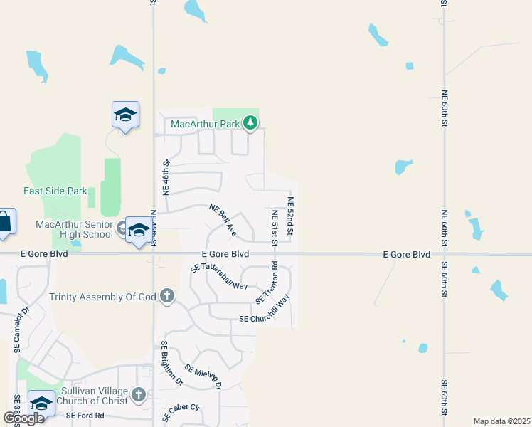 map of restaurants, bars, coffee shops, grocery stores, and more near 5005 Northeast Dearborn Avenue in Lawton